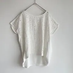 レプシィム 半袖 Tシャツ 刺繍コットンレース 切替 ブラウス フレンチスリーブ