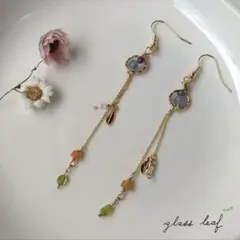 R007 アクアマリンオレンジアベンチュリン等揺れる小さいカラフル天然石ピアス