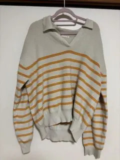 XL ベージュオレンジストライプ長袖ニット