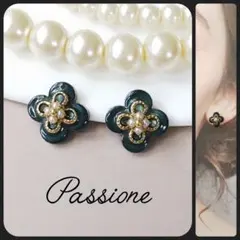 【大人シック✦.°】パール付小粒グリーンマグフラワー ピアス/イヤリング
