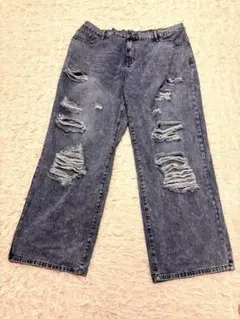 【SHEIN】 (3XL)ダメージ加工 ライトブルー デニム メンズ