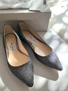 極美品 ジミーチュウ ROMY FLAT アンスラサイト 35.5 約23cm