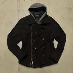 00s Archive Black Double Zip Pea Coat