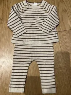 アイボリー・ブラウンストライプ ベビー服 セットアップ