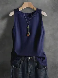 ネイビー ノースリーブ ニット