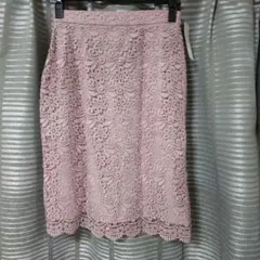くすみピンク 花柄レース タイトスカート ひざ丈