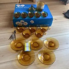 新品未使用　外箱付き　アデリアグラス ティーカップセット アンバー