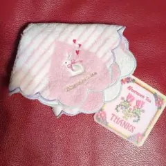 ウサギ刺繍 ピンクストライプ アフタヌーンティーハンカチのサムネイル