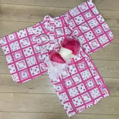 フェリシモ 浴衣セット 110 いちご柄 花柄　帯付き 綿100