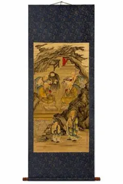 黄胄双女双驴图 中国画 掛け軸 水墨画 和室 玄関 茶室 壁掛け 美術品