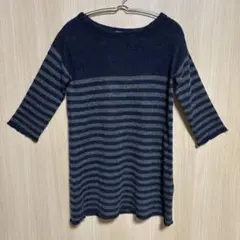 Kurihara harumi ネイビー、グレー　ストライプ五分袖ニット F