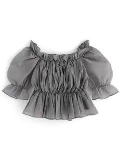 GRLグレイル シアーギャザーショート丈ブラウス チャコール