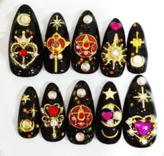 【現品】魔法少女　ゆめかわ　ブラック　セーラームーン　ネイルチップ