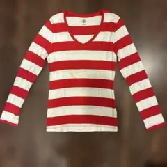 【美品】トミーヒルフィガー 長袖Tシャツ Vネック ボーダー レッド Mサイズのサムネイル