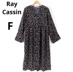 Ray Cassin レディース　ロングシャツワンピース　長袖　ネイビー　総柄