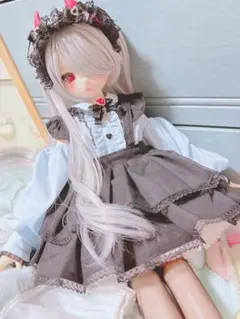 ドール用衣装 (薔薇のシャツワンピース セーラー襟/半袖 グレー)1/4