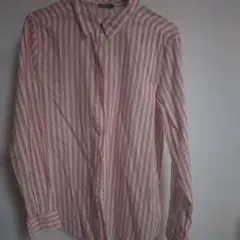 『ベネトン』 長袖シャツ ピンクのストライプ♬　　 オーバーシャツとしても♬