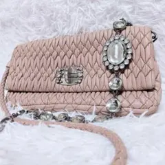 レア美品✨ミュウミュウ♡クリスタルチェーンショルダーバッグマテラッセくすみピンク