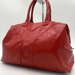 【美品】イヴサンローラン イージー ボストンバッグ パテントレザー 赤 大容量のサムネイル
