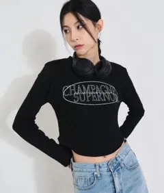 FOLLOWIN フォロウィン レタリングワッフルラウンドクロップドTシャツのサムネイル