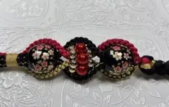 b-390 正絹帯締め　振袖　成人式　パール飾り　転写玉　桜