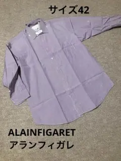 ALAIN FIGARE 紫 チェック柄 長袖シャツ　42 16.5