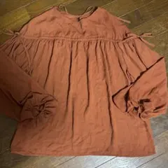 OZOC オレンジ 柿色 シフォン ブラウス L バックリボン