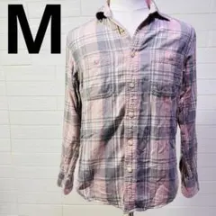 UNIQLO フランネルチェックシャツ 長袖 M ピンク グレー アメカジのサムネイル