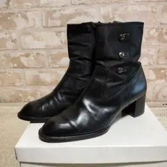 ショートブーツブーツ ブラック レザー ナイロン切り替え ３６ １/２