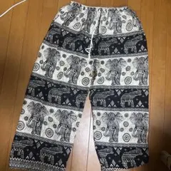 象柄　タイパンツ　ブラック