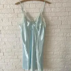 ヴィンテージ　ランジェリー　スリップ　アメリカ製　ネグリジェ　水色　レース