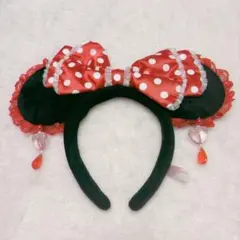 ミニーマウス カチューシャ イヤリング付き 赤 レース リボン