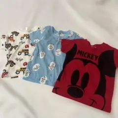 ディズニー　ミッキー子供用Tシャツ3枚セット　車　水色　赤　80cm