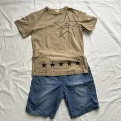 150⭐︎hushushベージュTシャツ&UNIQLOデニムハーフパンツ