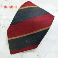 ダンヒル　ネクタイ　赤×灰色×黄色　ストライプ　シルク　イタリア製【n1262】
