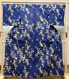 A 夏物 浴衣 花模様 藍色 綿 着物 K546 - メルカリ