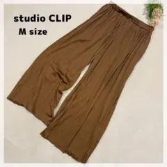 【スタジオクリップ】とろみプリーツワイドパンツ M ブラウン 薄手 ウエストゴム