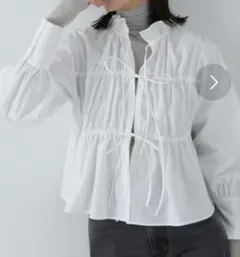 フロントリボンギャザーブラウス NATURAL BEAUTY BASIC