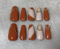 オレンジピンク ネイルチップ 10個セット