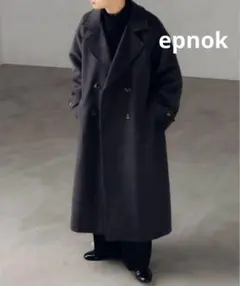 【完売品】epnokウールライク2WAYダブルチェスターコート　チャコールグレー