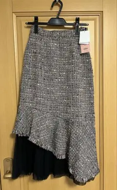 新品タグ付 eimy istoire ツイードフリルスカート ブラック