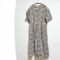 花柄ワンピース 半袖 ロング丈 総柄 レトロ マルチカラー
