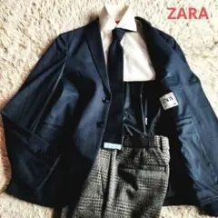 ZARA セットアップ ネイビー グレー チェック スリムフィット M相当