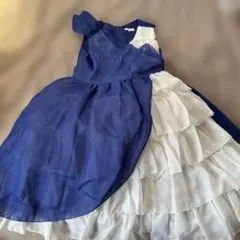 子供ドレス　青と白のフリルドレス 140