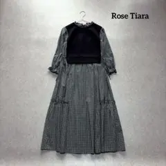 ローズティアラ♡レイヤードマキシワンピース チェック ブラック 38