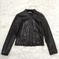 シップス シングルライダースジャケット ラムレザー ノーカラー ブラック S