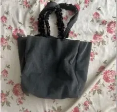 NICE CLAUP ナイスクラップ　グレー 持ち手リボントートフリルA4バック