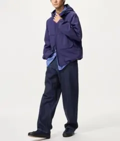 ワイドストレートジーンズ　34　ユニクロ　ブルー　新品未使用　ネイビー