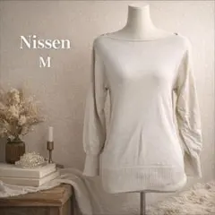 Nissen ニッセン ベージュ系 ボートネック 薄手ニットのサムネイル