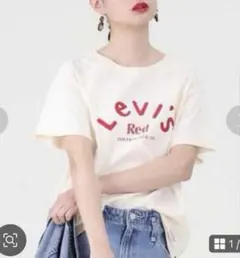 Levi's RED プリントTシャツ M アイボリー 赤　刺繍